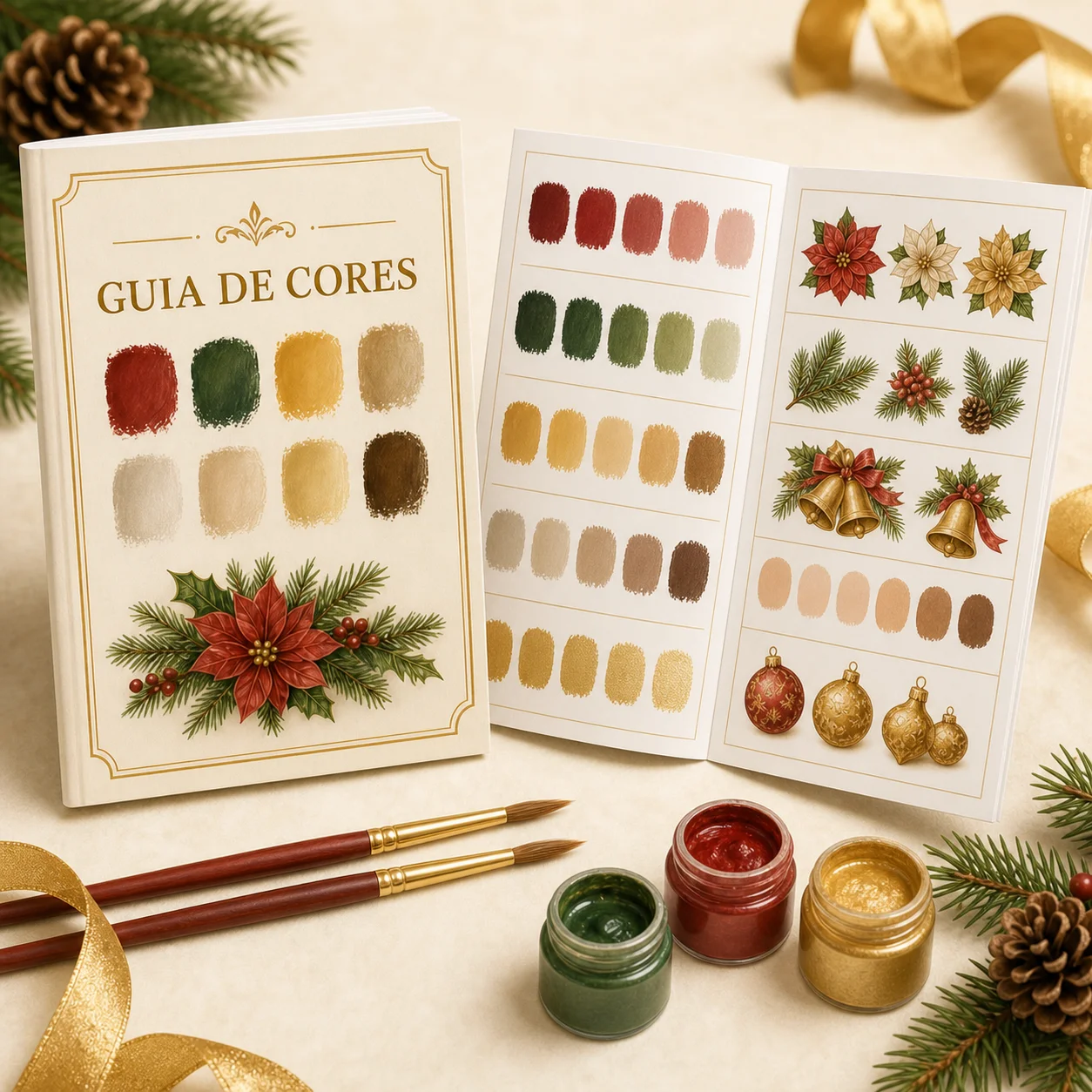 Guia de Cores do Natal Pintado, com a paleta de tintas de cada risco