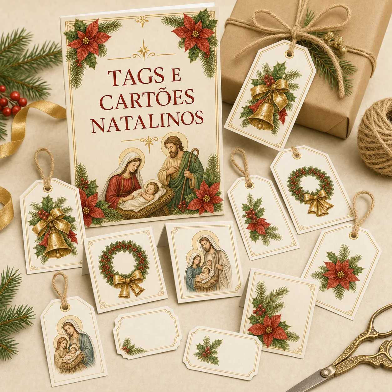 Tags e Cartões de Natal do Natal Pintado, para acompanhar presentes