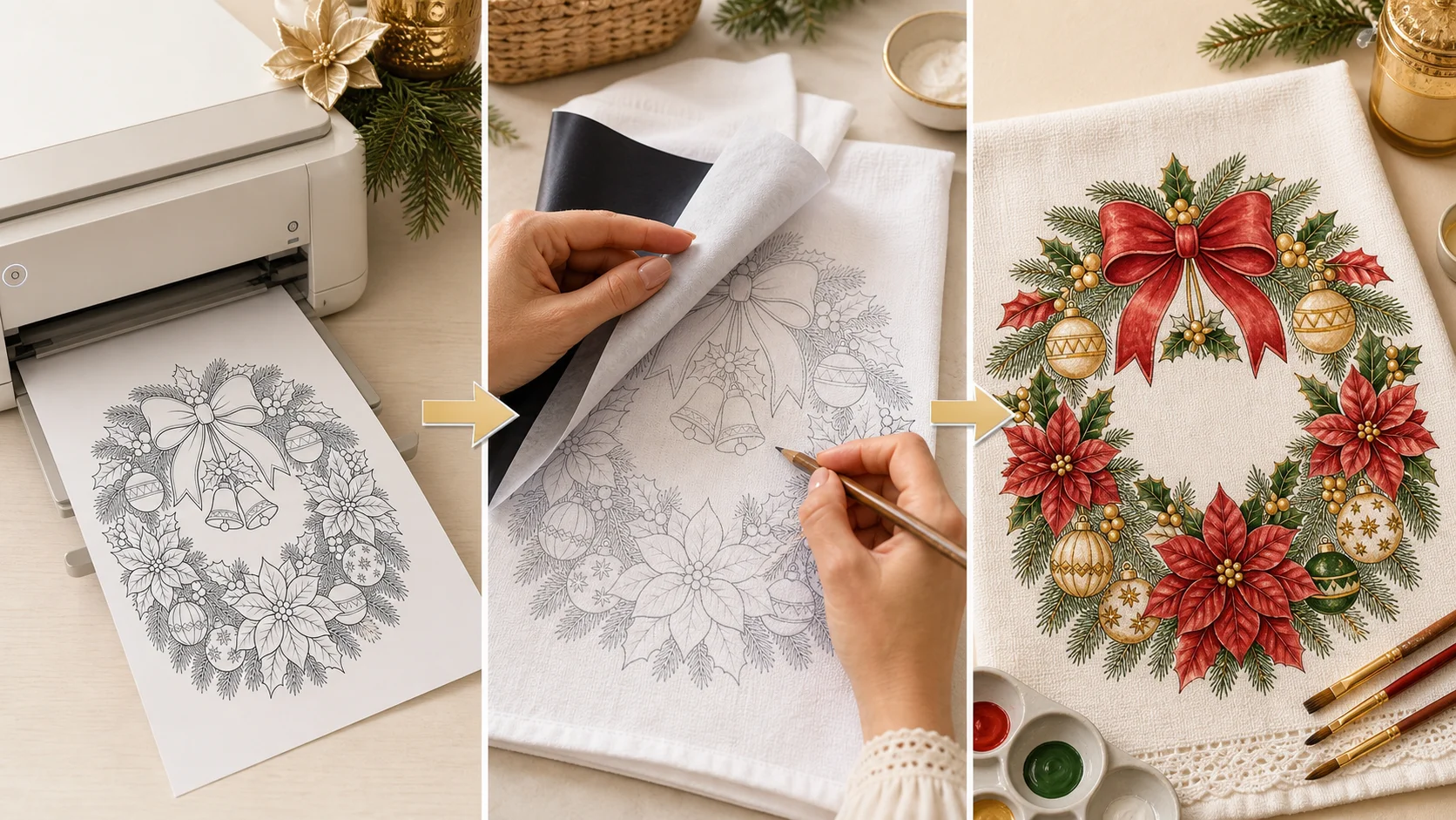 Passo a passo: imprimir o risco, decalcar no tecido com papel carbono e pintar até completar o desenho colorido