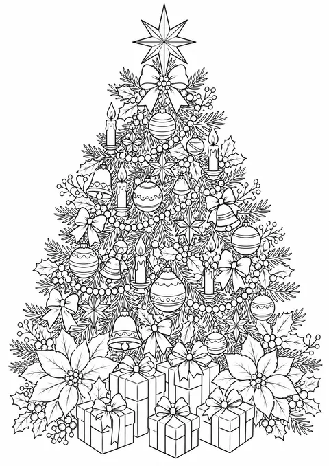 Risco de árvore de Natal com ornamentos clássicos