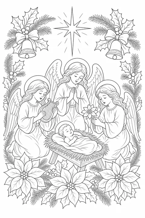 Risco de coro de anjos adorando o menino Jesus