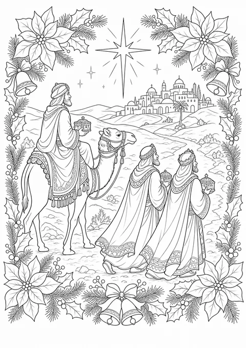 Risco da estrela guiando os Reis Magos